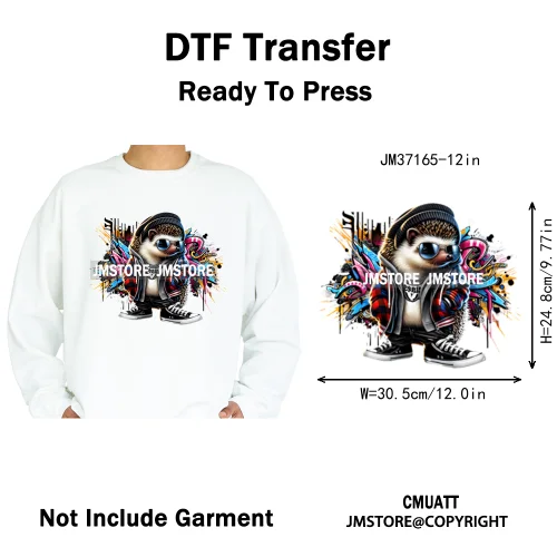 12in Colorful Gangster Urban Hip Hop Music Panda Dog Animal Lover Iron on DTF Heat Transfer Stickers Ready to Press for Clothing
