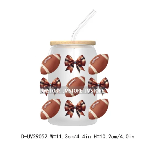 Retro Football Coquette Bow UV DTF Transfer Stickers Decals For Libbey Cold Cups Mugs Tumbler Waterproof Craft Sport Game Day