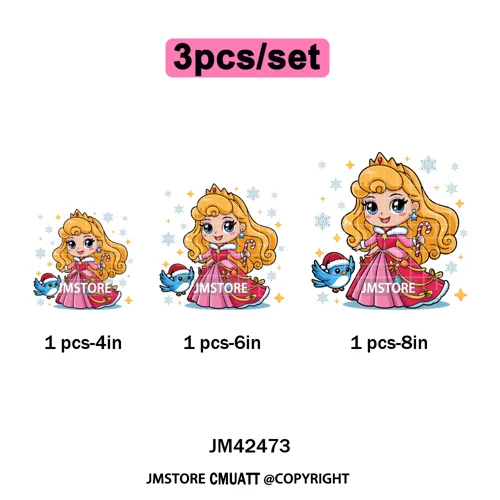 Cute Cartoon Movie Princess Christmas Winter Girly Kids Holiday Iron on DTF Washable Transfer Sticker Ready to Press for Clothes
