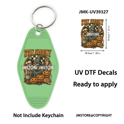 Faux Glitter Halloween Ghost Pumpkin Season UV DTF Motel Keychain Decal Ready To Ship Transfer Stickers Print For Hotel Keychain