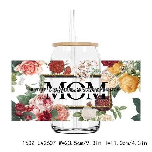 Mama Floral Flower Mother's Day UV DTF Sticker For 16OZ Libbey Glass Cup Can Wrap Transfer Sticker Custom Labels DIY Logo