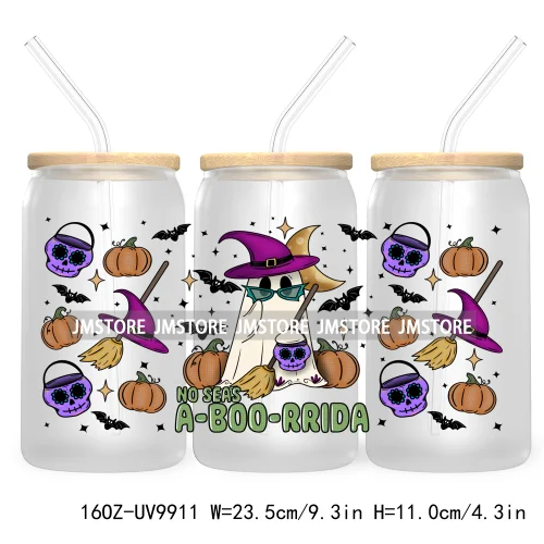 Tis the Season Spooky Ghost 16OZ UV DTF Cup Wrap Transfer Stickers Latina Halloween Custom Label Waterproof For Libbey Glass Can