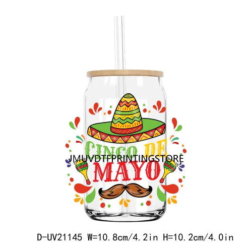 Mecican Cinco De Mayo Sombrero Hat UV DTF Transfers Stickers Decals For Libbey Cold Cups Mugs Tumbler Waterproof DIY Logo Latina