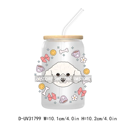 Coquette Bow Pet Lover Dog Bone Flowers UV DTF Transfer Stickers Decals For Libbey Cold Cup Mugs Tumbler Waterproof Custom Craft