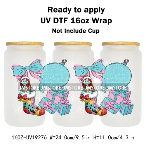Horror Xmas Ghouls Characters NBC 16OZ UV DTF Cup Wraps Ready To Apply Durable Transfer Stickers For Libbey Glass Can Christmas