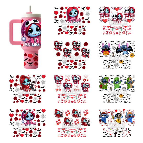 Spooky Cartoon Characters Valentines Horror UV DTF Wraps Ready To Apply Transfer Stickers Waterproof For Mini Tumbler Keychain