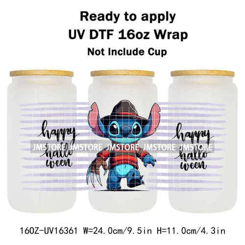 Horror Halloween Cartoon Killers 16OZ UV DTF Cup Wraps Ready To Apply Waterproof Transfer Stickers For Libbey Glass Can Tumbler