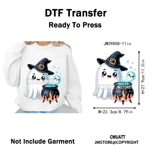 Spooky Coffee Lover Halloween Coquette Pumpkins Witches Ghost Iron on DTF Washable Transfers Stickers Ready to Press for Clothes