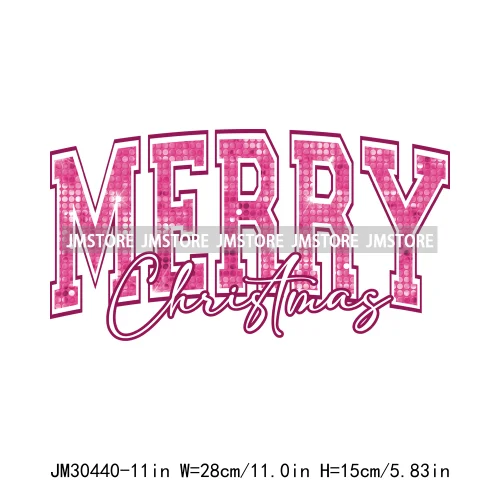 Faux Glitter Merry Christmas Season Merry And Bright Santa Baby Decals Iron On DTF Transfers Stickers Ready To Press For T-shirt