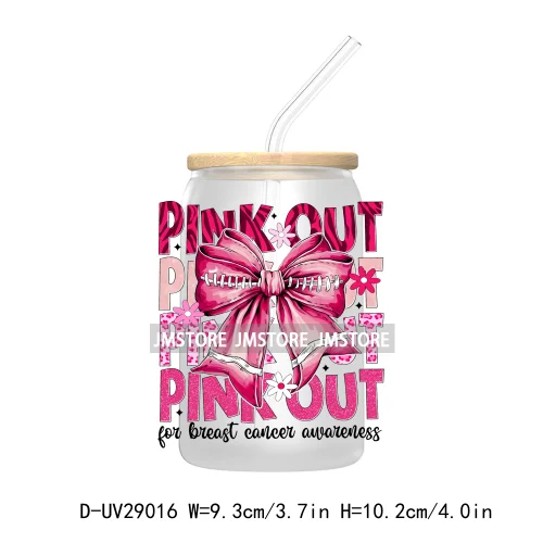 Football Pink Out Breast Cancer Awareness UV DTF Transfer Stickers Decals For Libbey Cold Cups Mugs Tumbler Coquette Bow Ribbon