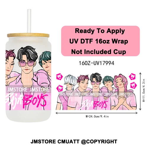 Tiger Demon Hunters Kpop Soda Boys Girl Dinner 16OZ UV DTF Cup Wraps Ready To Apply Transfer Stickers For Libbey Glass Can Mugs