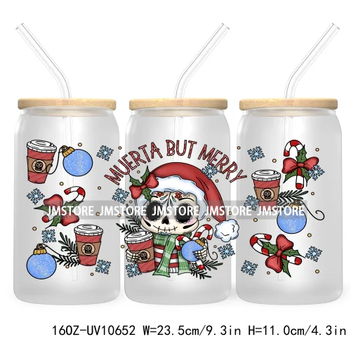 Spanish Latina Mexixan Culture Christmas Pan Dulce UV DTF Cup Wraps Transfer Sticker For 16OZ Libbey Glass Can Gingerbread Santa