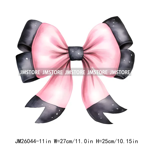 Trendy New Girl Pink Black Polka Dots Ribbons Coquette Bows Washable DTF Iron On Transfer Stickers Ready To Press For Clothing