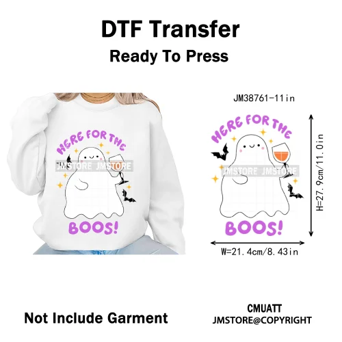 Cute Boos Ghost Pumpkin Halloween Season Thermal Printing Iron on DTF Washable Transfers Stickers Ready to Press for Textile