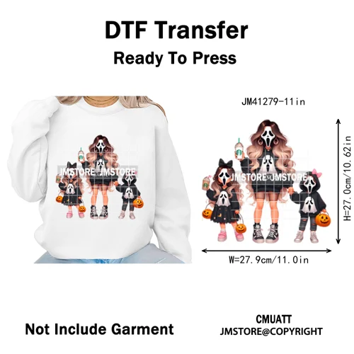 Spooky Halloween Scary Ghost Pumpkin Mama Kids Family Love Iron on Washable DTF Transfers Stickers Ready to Press for Textile