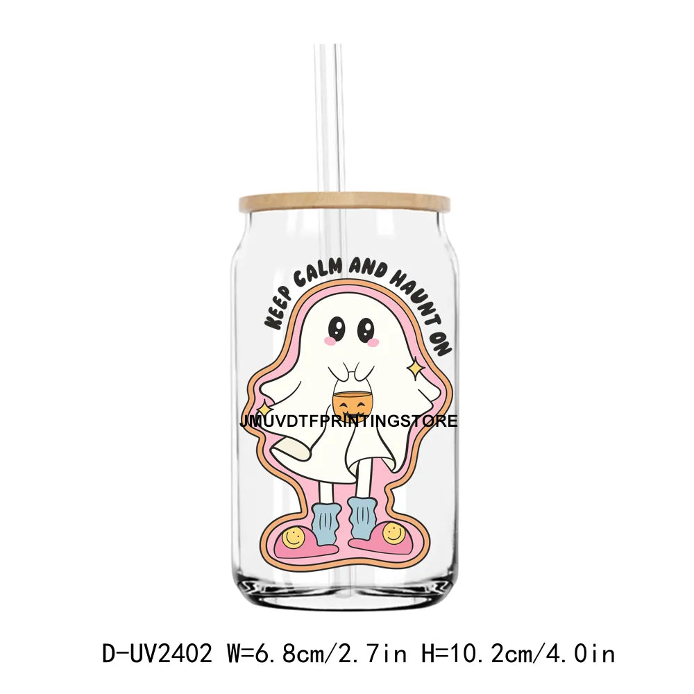 Boo Jee Cute Ghost With Coffee Halloween UV DTF Transfers Stickers Decals For Libbey Cold Cups Mugs Tumbler Waterproof DIY Craft