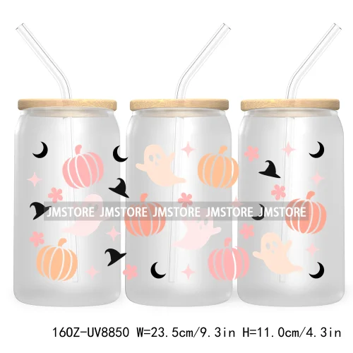 Cartoon Halloween Bat Pumpkin 16OZ UV DTF Cup Wrap Transfer Stickers Custom Labels Durable Waterproof Logo For Libbey Glass Can