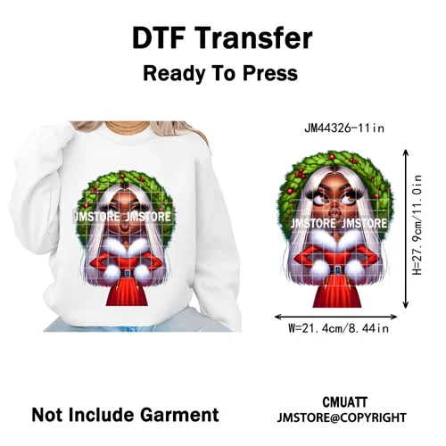 Christmas Stank Face Black Woman Attitude Moody Queen Iron on Washable DTF Heat Transfers Stickers Ready to Press for Clothing