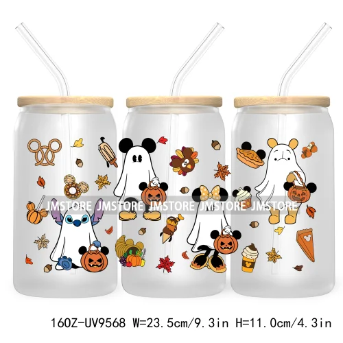 Halloween Cartoon 16OZ UV DTF Cup Wrap Transfer Stickers Custom Labels Waterproof Logo For Libbey Glass Can Pumpkin Season Vibes