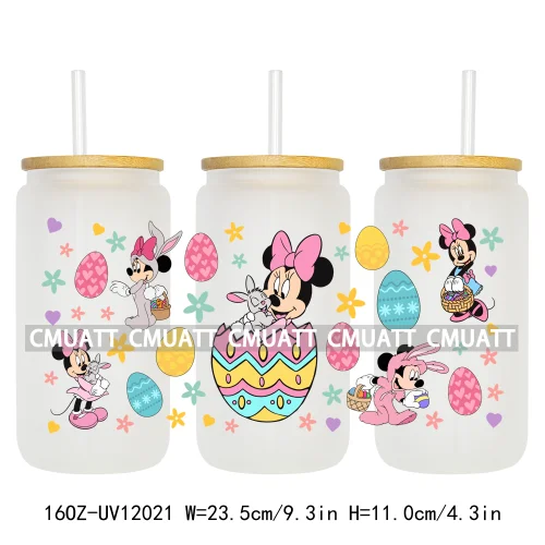 Spring Easter Stickers Cartoon Bunny Characters Eggs Kids 16OZ UV DTF Cup Wrap DIY Durable Label For Libbey Glass Can Mugs