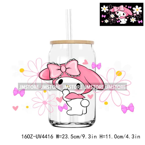 Cute Cartoon Cat Strawberry 16OZ UV DTF Cup Wrap Transfers Stickers Custom Labels Durable Waterproof Logo For Libbey Glass Can