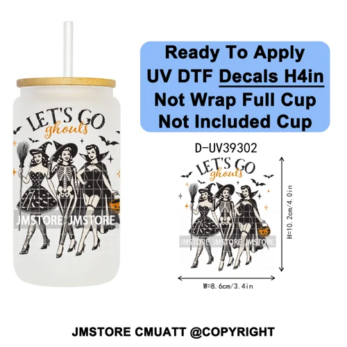 Retro Spooky Season Halloween Ghost Boo Gift UV DTF Transfer Stickers Decals Ready To Apply Waterproof For 16OZ Libbey Glass Can