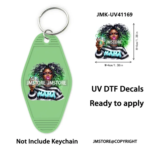 Afro Girl Halloween Skeleton Zombie UV DTF Motel Keychain Decal Ready To Ship Durable Transfer Stickers Print For Hotel Keychain