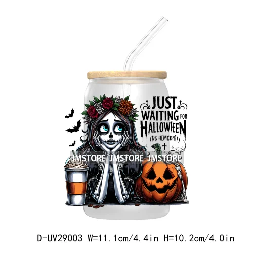 Just Waiting For Halloween UV DTF Transfer Stickers Decals For Libbey Cold Cups Mugs Tumbler Waterproof Craft Horror Killers Bow