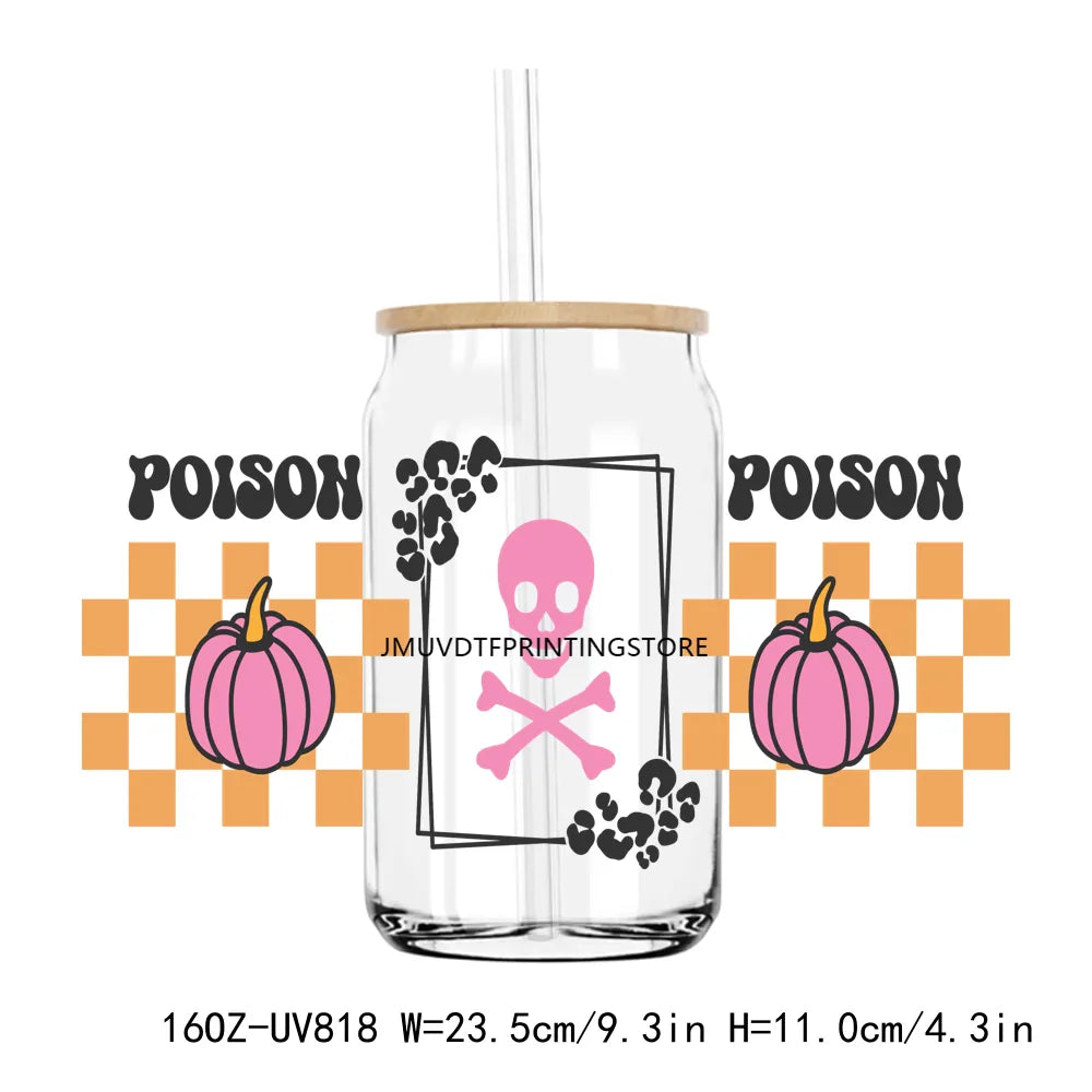 Retro Halloween Funny Ghost 16OZ UV DTF Cup Wrap Transfer Stickers Custom Label DIY Durable Waterproof Logo For Libbey Glass Can