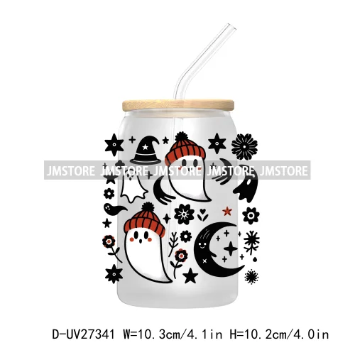 Spooky Ghost Halloween Autumn Pumpkin Season UV DTF Transfer Stickers Decals For Libbey Cold Cups Mugs Tumbler Black Cats Boo