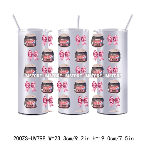 Girly Coquette Bow Drink Soda Can 20OZ UV DTF Straight Wrap Transfers Stickers Custom Labels Durable Waterproof Logo For Tumbler