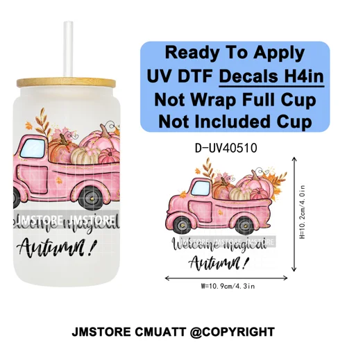 Cozy Autumn Fall Pumpkin Spice UV DTF Decals Ready To Apply Waterproof Transfer Stickers DIY Crafts For 16OZ Libbey Glass Can