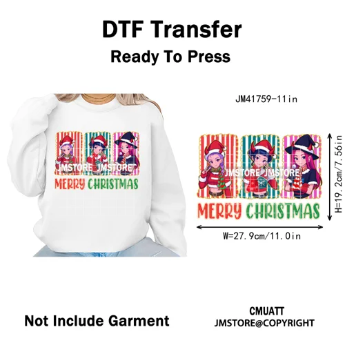 Preppy Christmas Festive Boys Girls Movie Xmas Gift Food Light Iron on DTF Washable Transfer Stickers Ready to Press for Clothes