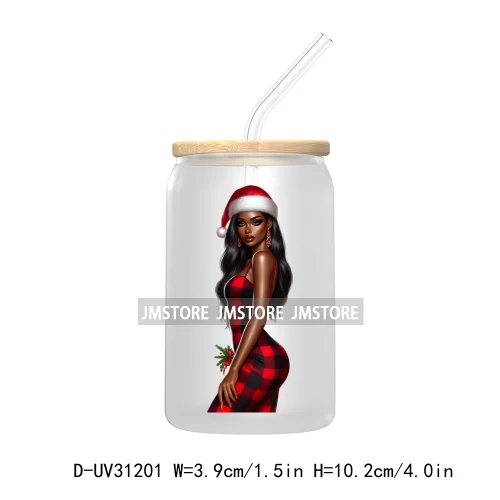 Afro Black Woman Christmas UV Sticker Decals For Libbey Cold Cups Mugs Tumbler Transfer Stickers Waterproof Labels Fashion Girls