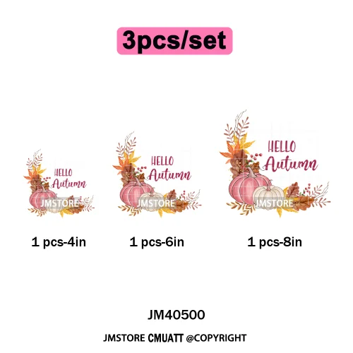 Pink Happy Fall Season Harvest Blessings Pumpkin Autumn Vibes Iron on DTF Washable Transfers Stickers Ready to Press for Hoodies