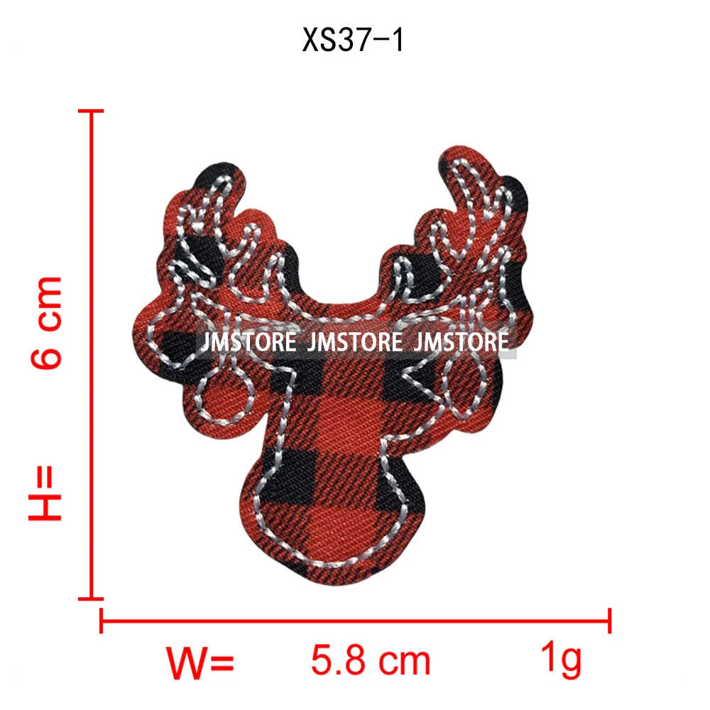 Red Checkered Christmas Icons Cozy Winter Season Lover Festive Decoration Embroidery Appliques Iron on Patches for Clothes Bags
