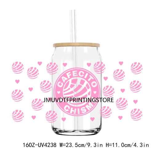 Cafecito Y Chisme Mexican Concha Pan UV DTF Sticker For 16OZ Libbey Glass Cup Can Wrap Transfer Sticker Custom Labels DIY Logo