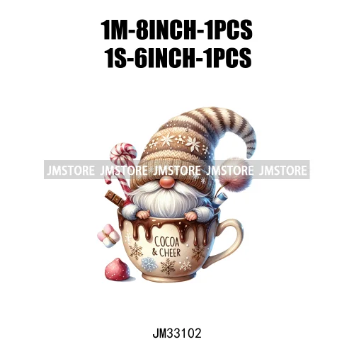 Cute Christmas Hot Cocoa Season Gnomes Sweet Winter Santa Quotes Iron On DTF Transfers Stickers Ready To Press T-shirts Bags