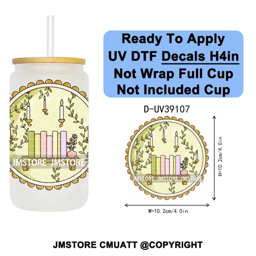 Bookish Positive Quotes Self Care UV DTF Transfer Stickers Decals Ready To Apply Waterproof For 16OZ Libbey Glass Can Tumbler