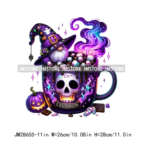 Fun Halloween Cocoa Coffee Drink Gnomes Logos Pumpkin Spice Latte Brew Iron On DTF Transfer Stickers Ready To Press For Clothes