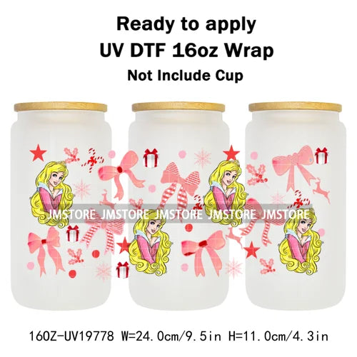 Coquette Princess Christmas Gifts 16OZ UV DTF Cup Wraps Ready To Apply Waterproof Transfer Stickers For Libbey Glass Can Cartoon