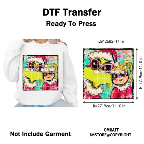 Cartoon Christmas Club Snow Winter Vibes Holly Jolly Santa Iron on DTF Washable Transfers Stickers Ready to Press for Clothing