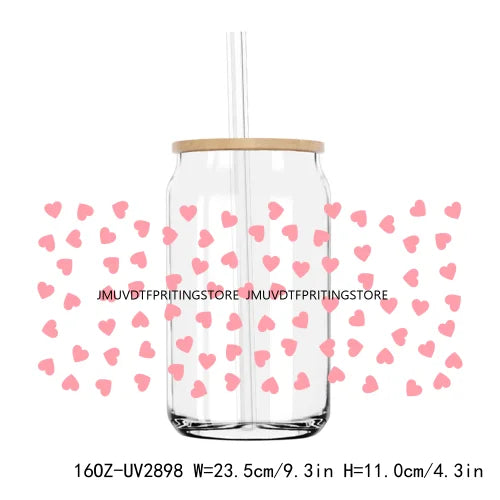 Leopard Hearts XOXO Valentines 16OZ UV DTF Cup Wrap Transfers Stickers Custom Labels DIY Waterproof Logo For Libbey Glass Can