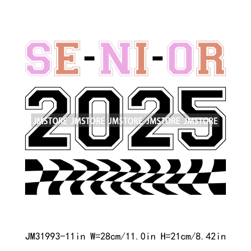 Celebrating Class Of 2025 Senior High School Proud Black Iron On DTF Heat Transfer Stickers Ready To Press For Clothing Bags