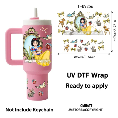 Princess Mirror Coquette Bow Family Vacation UV DTF Wraps Ready To Use Transfer Stickers Waterproof For Mini Tumbler Keychain