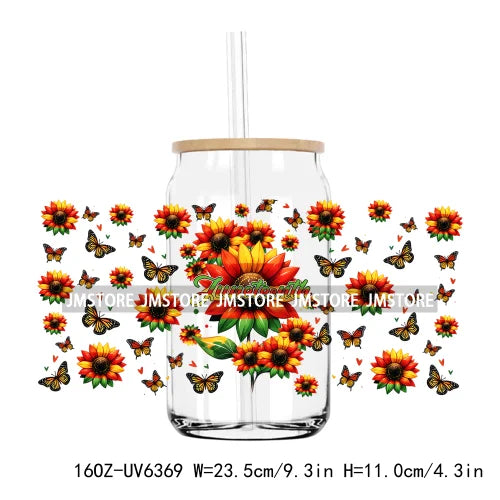 1865 Vibes Juneteenth Sunflower 16OZ UV DTF Cup Wrap Transfer Stickers Custom Label Durable Waterproof Logo For Libbey Glass Can