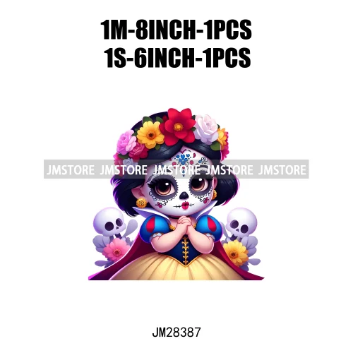 Cute Mexican Day Of The Dead Skeleton Catrina Princess Dolls Iron On DTF Heat Press Transfers Stickers Printing For Clothes