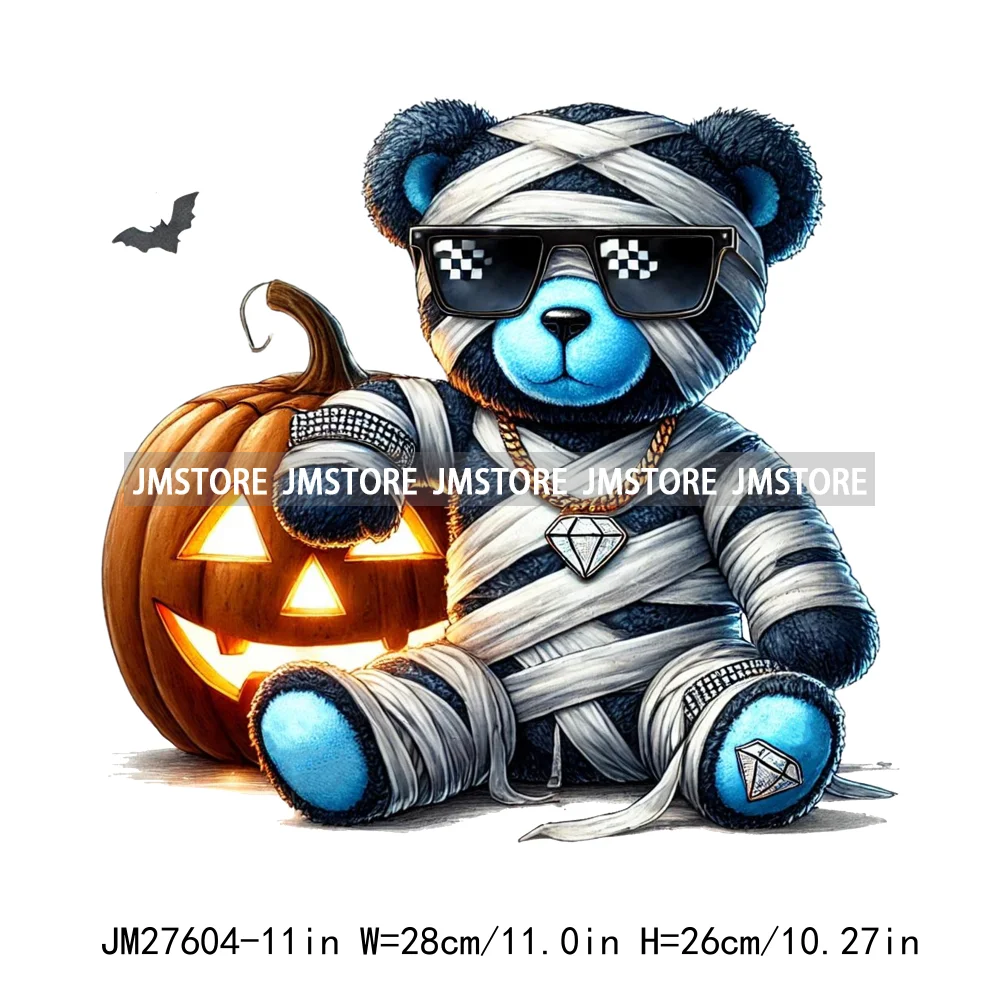 Hip Hop Halloween Pumpkin Mummy Bear Scary Vibes Printing Logos DTF Iron On Transfers Stickers Ready To Press For Sweatshirt