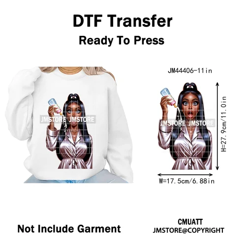Angry Office African Girl Sassy Moods Housework Mom Iron on Washable DTF Heat Transfer Stickers Ready to Press for T-shirts Bags