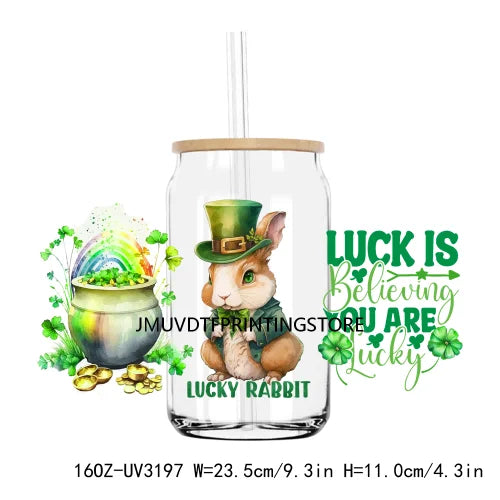 St. Patrick's Day Animals 16OZ UV DTF Cup Wrap Transfers Stickers Custom Labels DIY Waterproof Logo For Libbey Glass Can